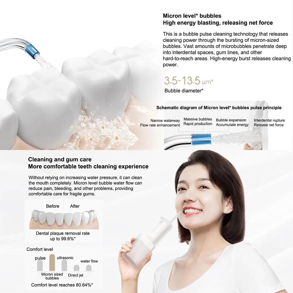 2 Dental Teeth Whitening Flosser Portable Oral Irrigator tooth Cleaner vibration Water Thread