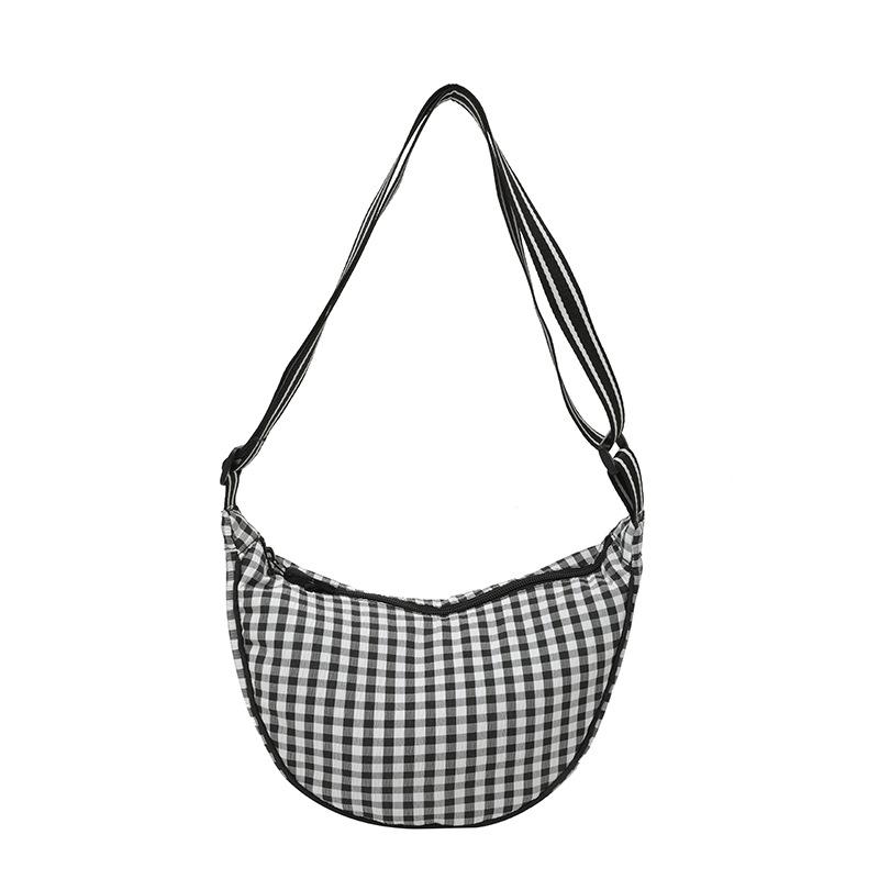

2025 spring new Japanese messenger bag women s daily fashion casual simple commuter shoulder bag plaid dumpling bag чорний
