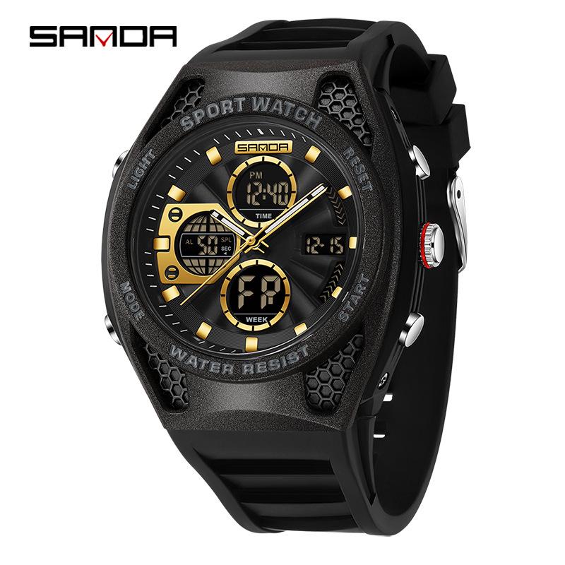 Sanda Sports Waterproof Men's Multifunctional Large Dial Wristwatch with Alarm & Calendar