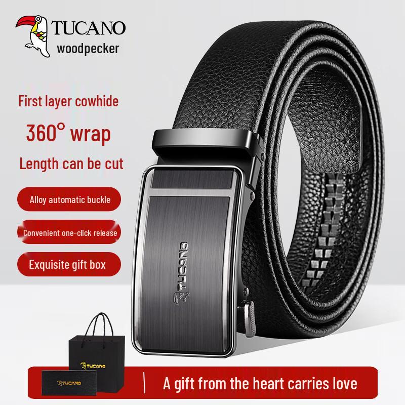 TUCANO Men s Automatic Buckle First Layer Cowhide Belt 120-130cm (Adjustable)