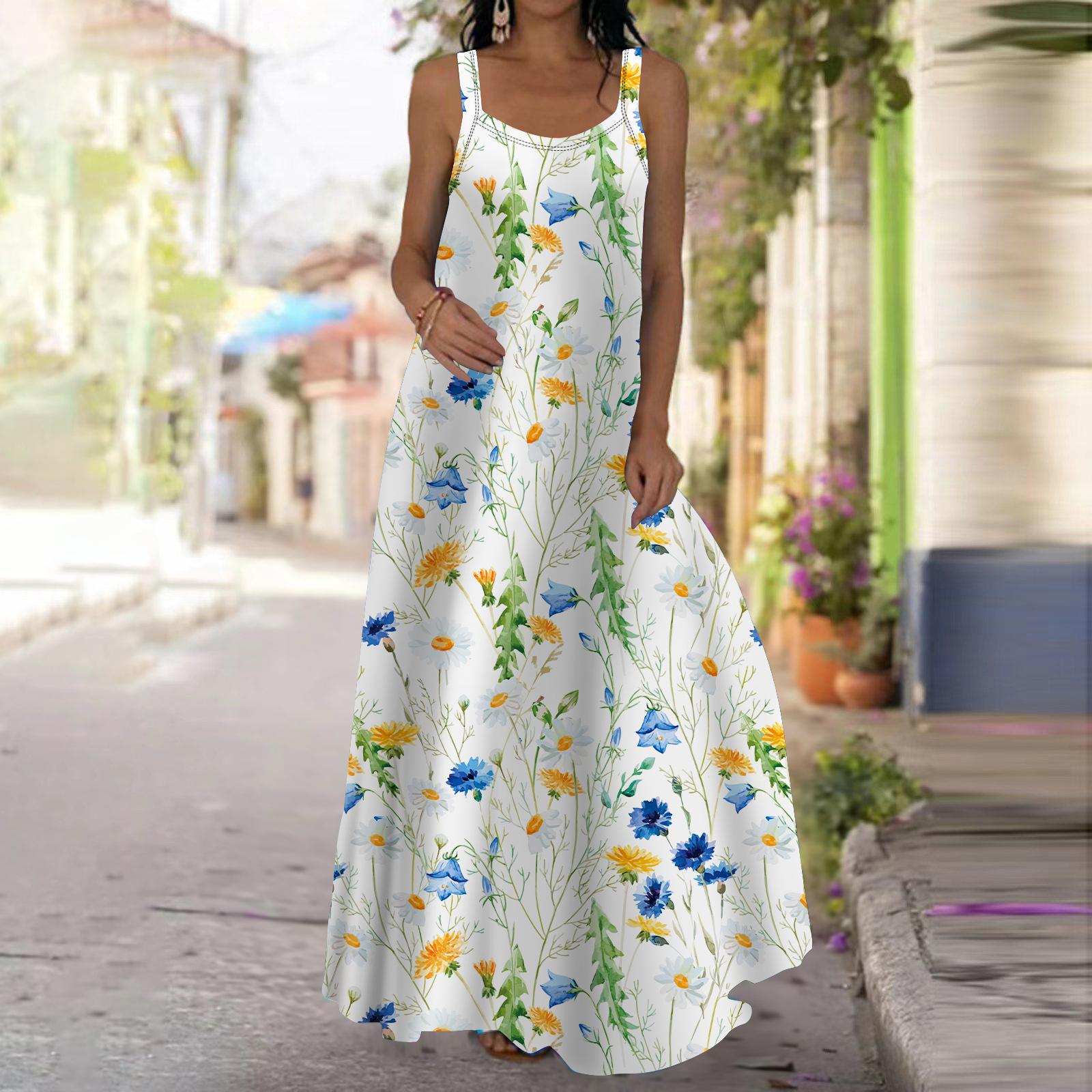 

Женское платье-комбинация Длинное платье синего цвета Элегантное платье с цветочным принтом Весна и лето Для отдыха и отпуска 8XL зелёный