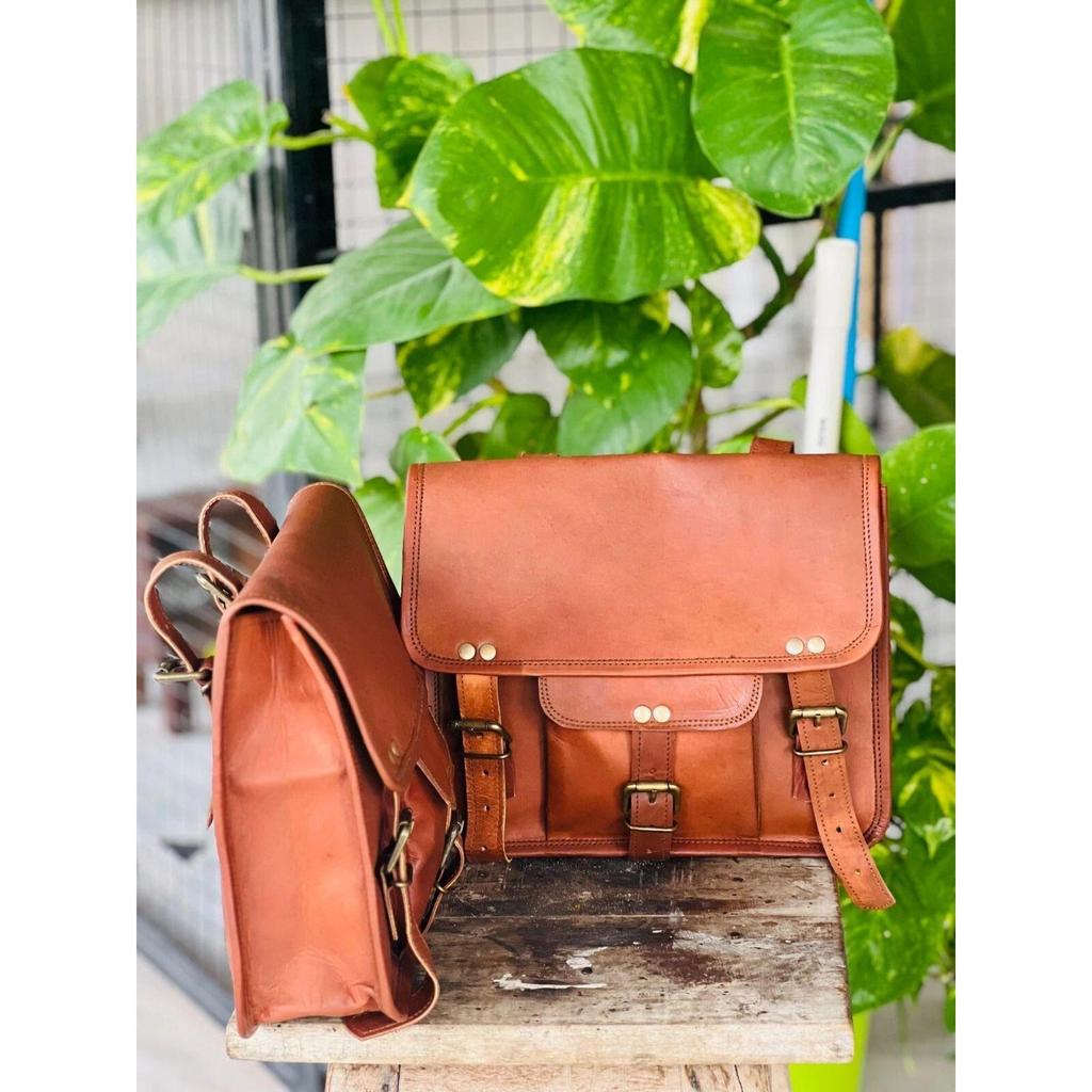Leather Motorcycle Saddle  Vintage Goat Bag Panniers Two Genuine Bags Real