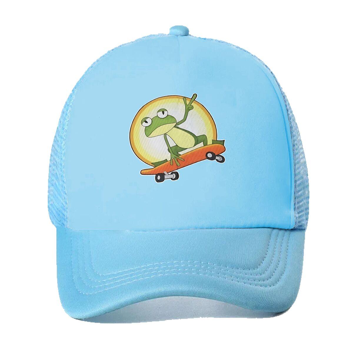 “Skate Frog Fun, Cartoon Design” Mesh Baseball Cap One Size
