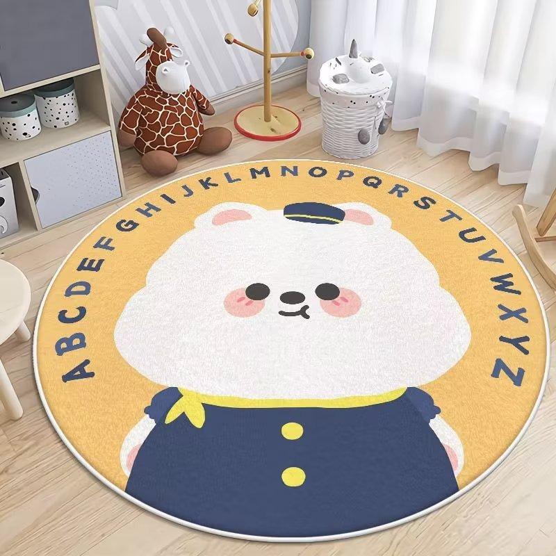 Cartoon Animal Round Rug Slip-Resistant Circle Carpet for Living Room Floor Mat Chair Coffee Table Bedside Easy Clean Decor Cute