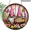 2D Flat Print, 1pc Metal Aluminum Sign, Whimsical Gnome Garden Wall Art with "Welcome Friends" Sign, Colorful Flowers & Butterflies, Rustic Decor for
