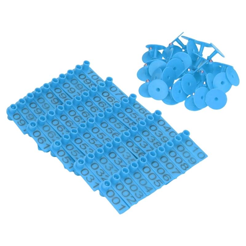 100lots Livestock Earcon Marker Numbered Cow Sheep Rabbit Identification Tool for Cattle Sheep Pigs and Poultry Use синий