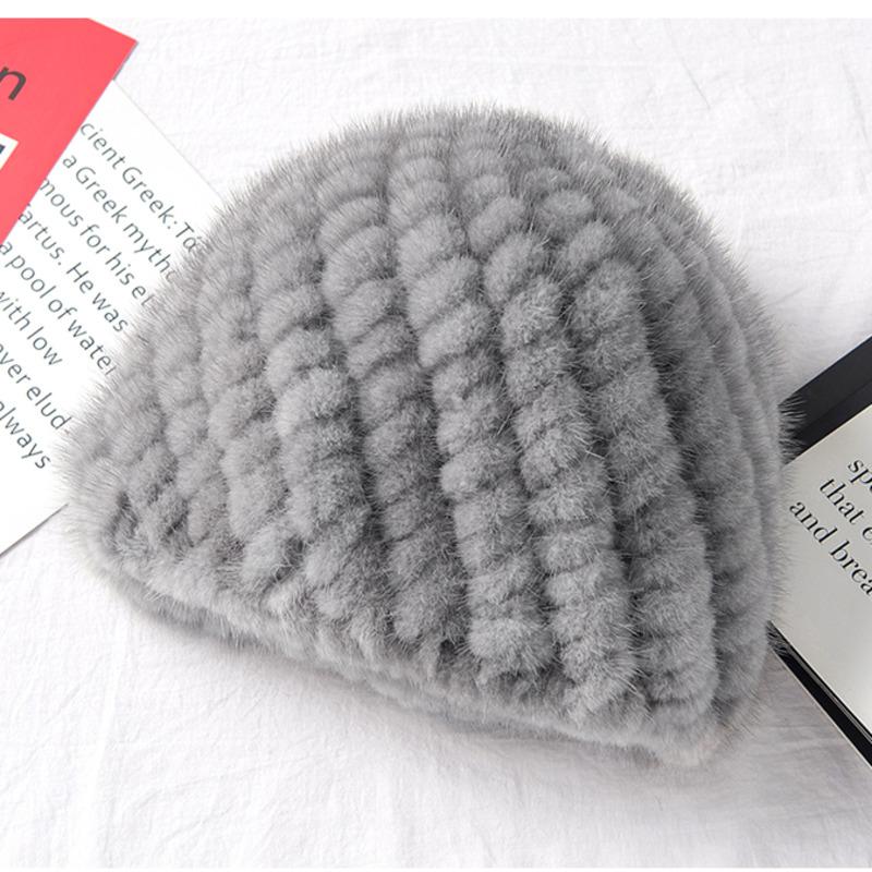 Mink Fur Hat Women Winter Ear Protection Warm Natural Fur Knitted Hat Fluffy Fur Snow Caps Ladies Black Fur Caps Winter Cap
