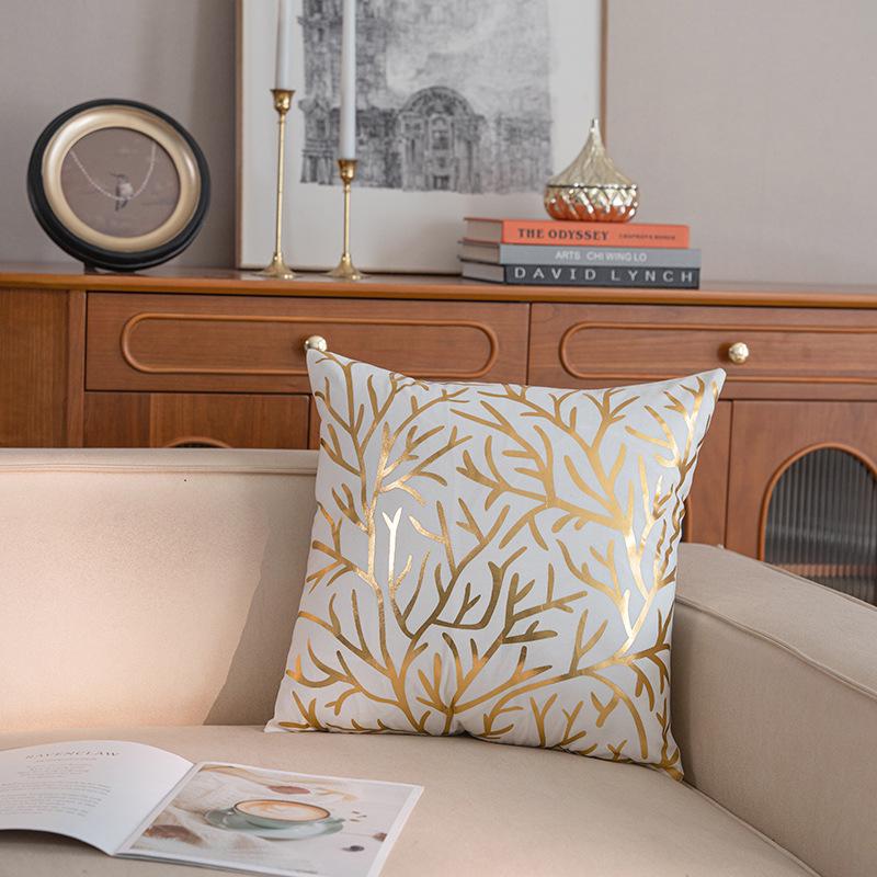 Fronha de Almofada de Pelúcia Curta Folha Dourada Hot Stamping Temu - Capa de Almofada de Sofá Retrô Luxo Leve