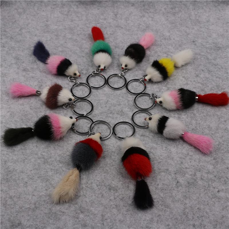 Cute Mouse Plush Bag Charm: Mink Fur Pompom Keyring Ornament 10 cm
