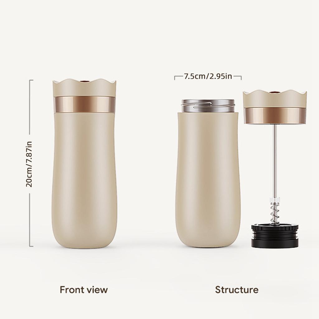 Portable French Press Travel Mug 320ml 11oz Stainless Steel Double Wall Insulated Coffee Maker for Ground Coffee and