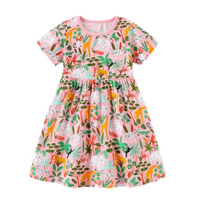 Girl's Dress Knitted Cotton Cartoon Print Short Sleeve Princess Dress Cute Children's Skirt