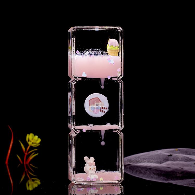 Geometry 3Layers Acrylic Square Cartoon Rabbit Oil Drop Drifting World Toy Children Hourglass Toy For Creative Kid Birthday Gift