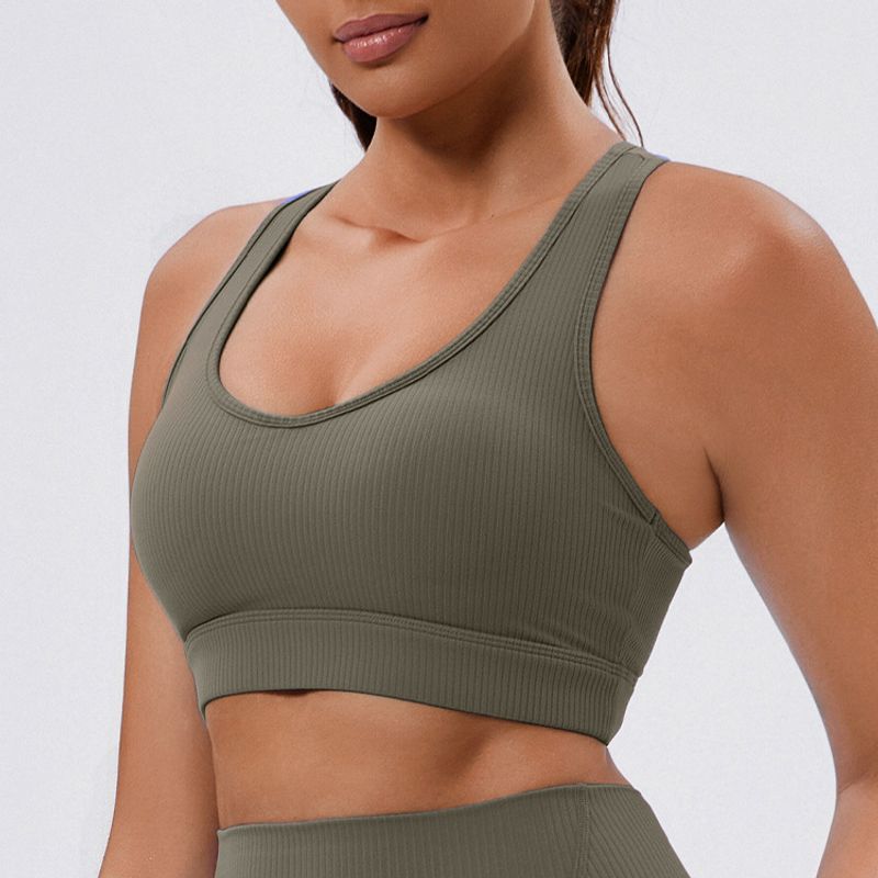 

Guangzhou Jinke Sporting Goods Co., Ltd. Environmental-Friendly Fabric Beauty Back Skinny Yoga Clothes Suit Cross Tank Top High Vest army green XS