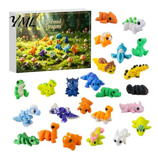 Stress Relief Toys for Teens 3D Printed Dinosaur Advent Calendar, 24-Day Mini Articulated Figure Set, Holiday Calendar Kids Christmas Countdown