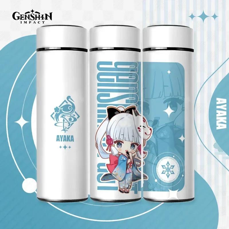 500ml Genshin Impact Thermo Bottle Stainless Steel Kawaii Anime Insulated Cup Water Zhongli Temperature Display Thermos Bottle