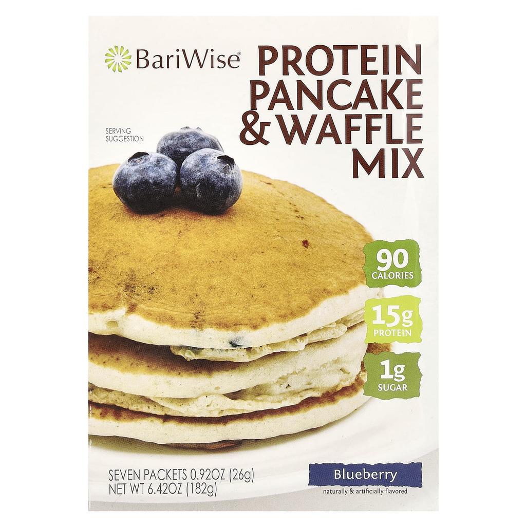 BariWise Protein Pancake & Waffle Mix, Blueberry, 7 Packs, 0.92 Oz (26 G) Each