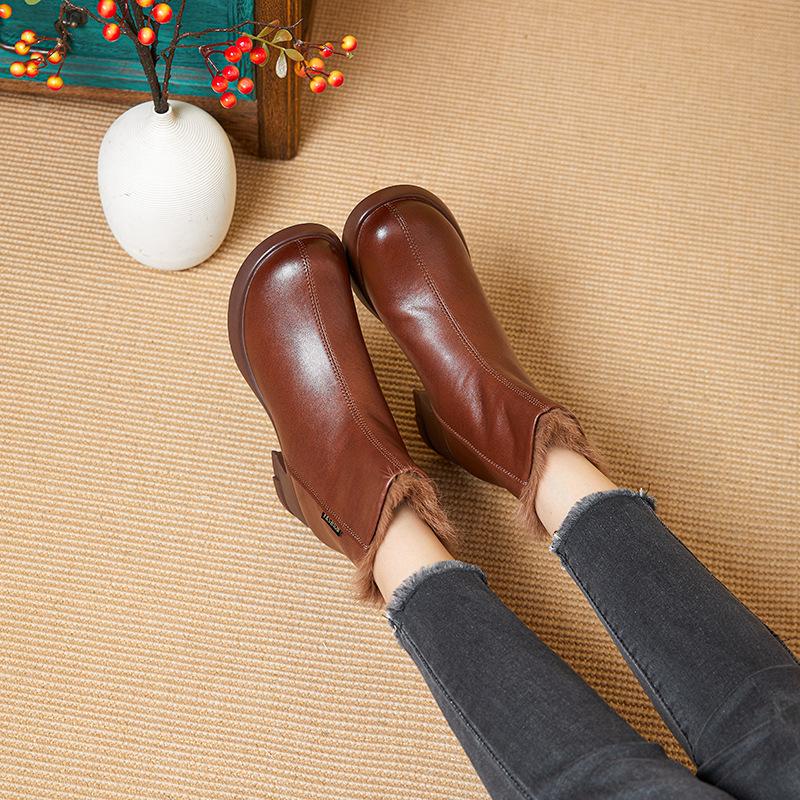 Bottines d'hiver chaudes pour femmes, bottines courtes à talons épais et doublées de fausse fourrure, bottines courtes à fermeture éclair pour femmes, bottes de neige doublées en polaire