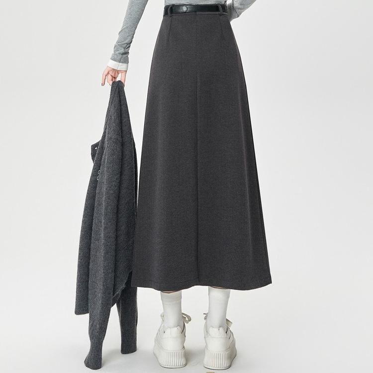 Womens High Waist  Pleated Midi Skirt A Line Winter Fall  Solid Color Long Skirt