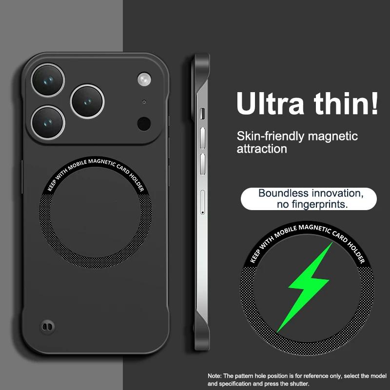Premium Ultra Slim Frameless Magnetic Cases for IPhone 17 Air 16E 15 14 Plus 13 12 Pro Max Wireless Charging PC Hard Back Covers
