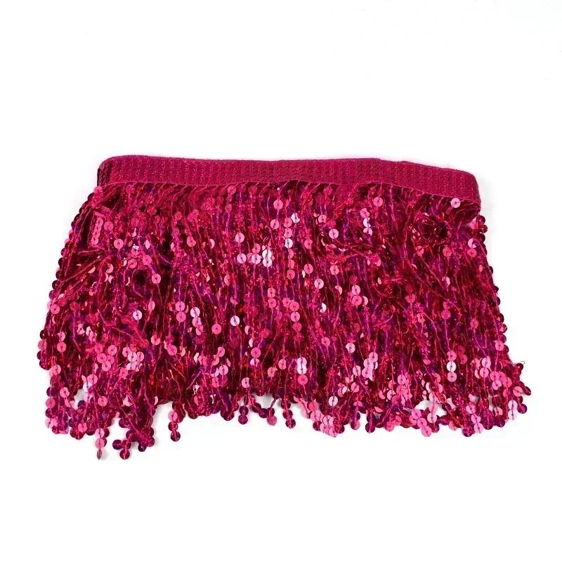 Meetee 1/2/3 Yards 16cm Paillettenfransen Quasten Ethnisches Spitzenbesatzband Fransen Latin Dance Rock Bekleidungsverzierung Nähzubehör