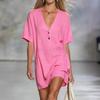 Cotton Linen Summer Dress For Women With Vneck Halfopen Collar Casual Aline Style