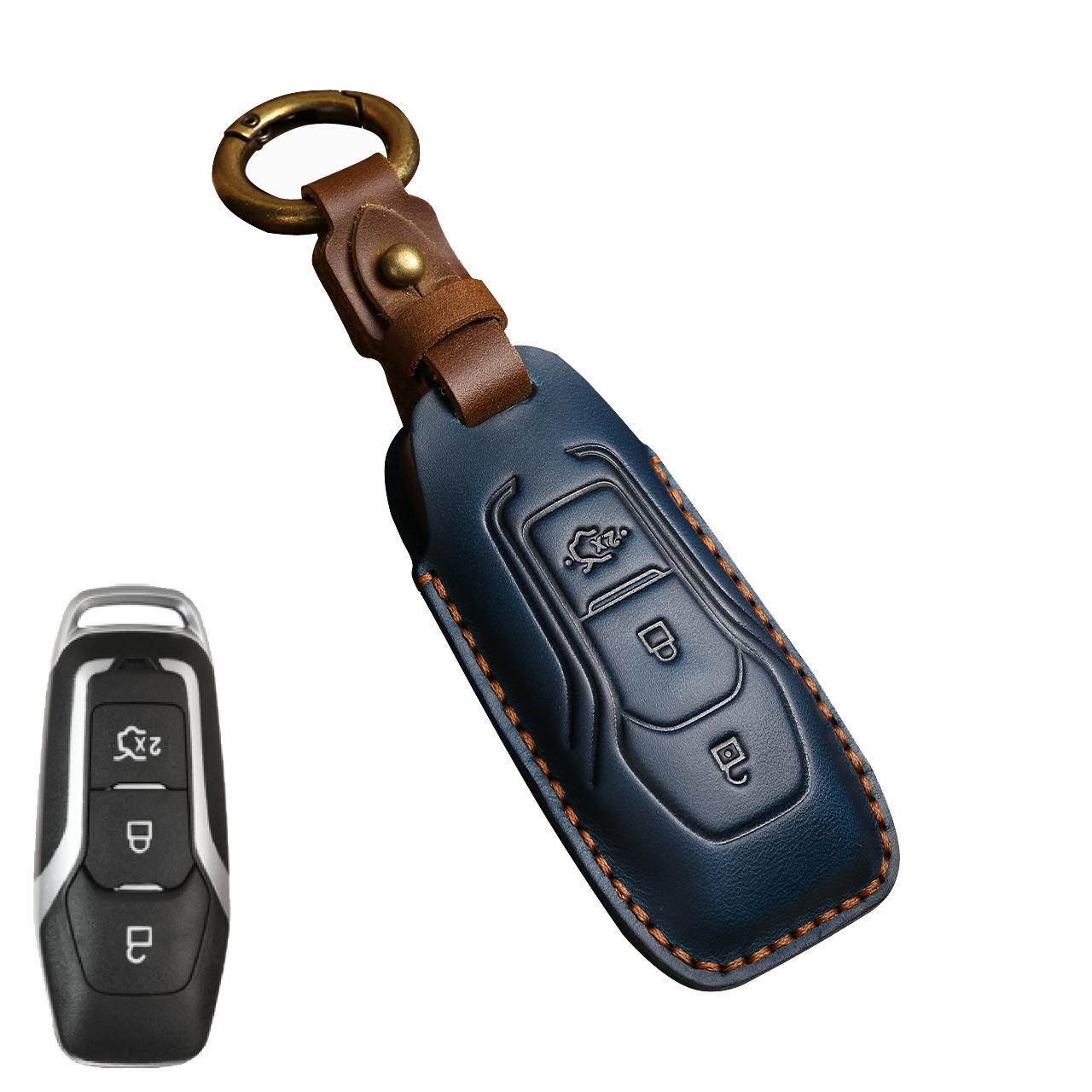 

Leather Shell Fob Holder Car Key Case Cover For Ford Figo 2017 Mondeo 5 Ecosport Fiesta Everest Ranger Fusion Kuga Escort F150 синій