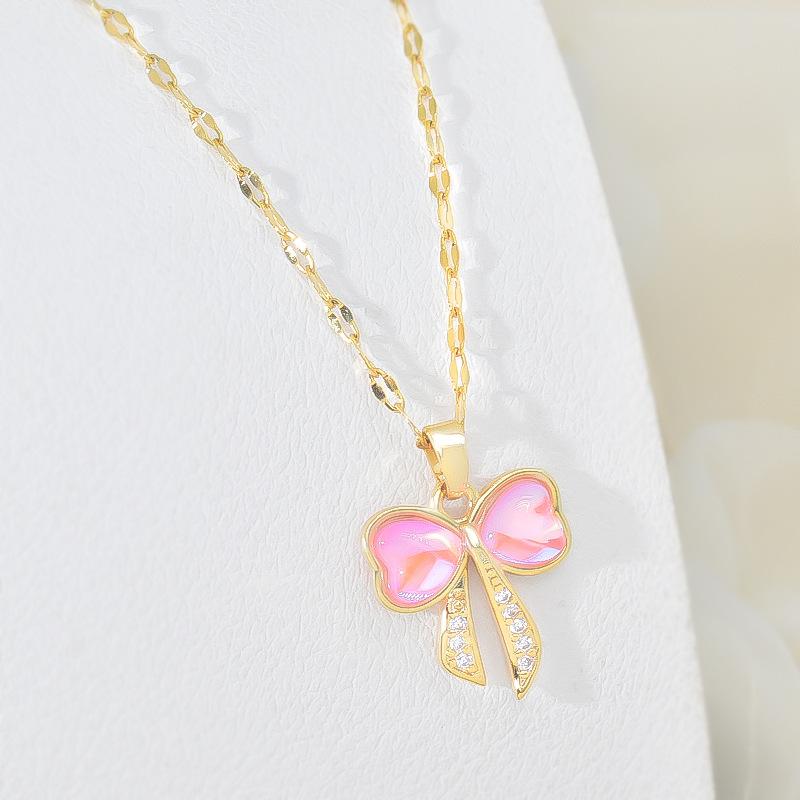 Bow Necklace Women'S Light Luxury Simple Magic Stone Pendant