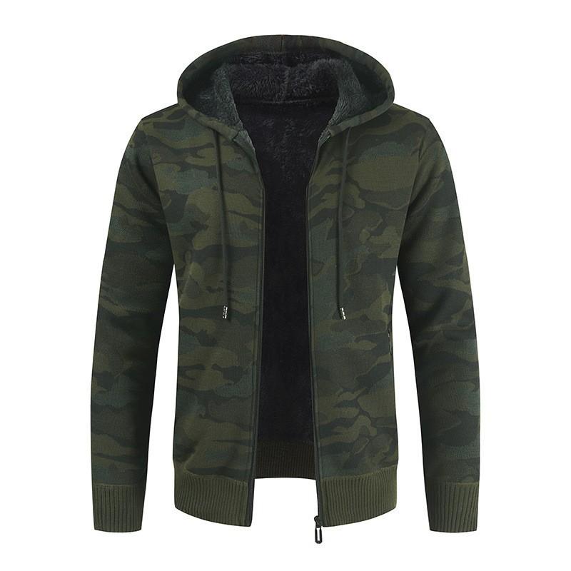 

Men Winter Hoodies Knit Sweater Coat Zip Up Camouflage Jacket Y2K Sweatshirts Fleece Zipper Open Overcoat Hombre Clothing S