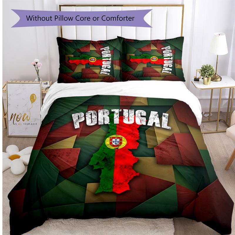 Set Biancheria da Letto Stampata Calcio Portogallo 3 Pezzi Set Copriletto Traspirante Accogliente come Regalo per la Casa Nuova o per le Feste