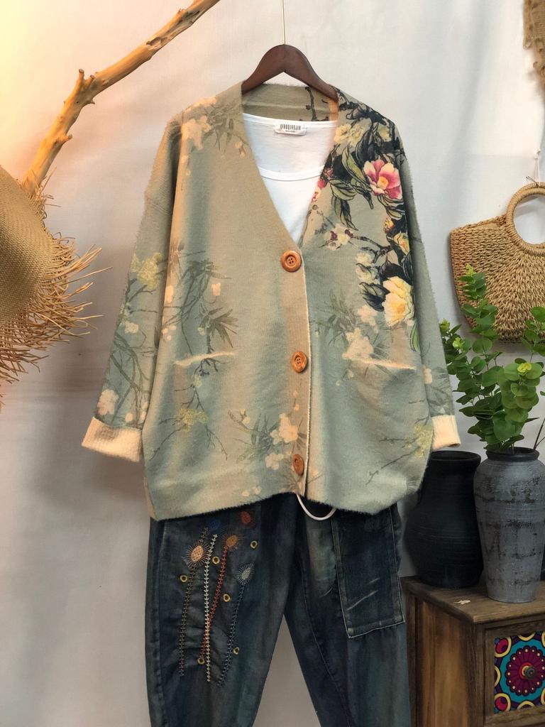 Factory new autumn and winter cute printed imitation mink velvet jacket women's Korean version loose lazy sweater