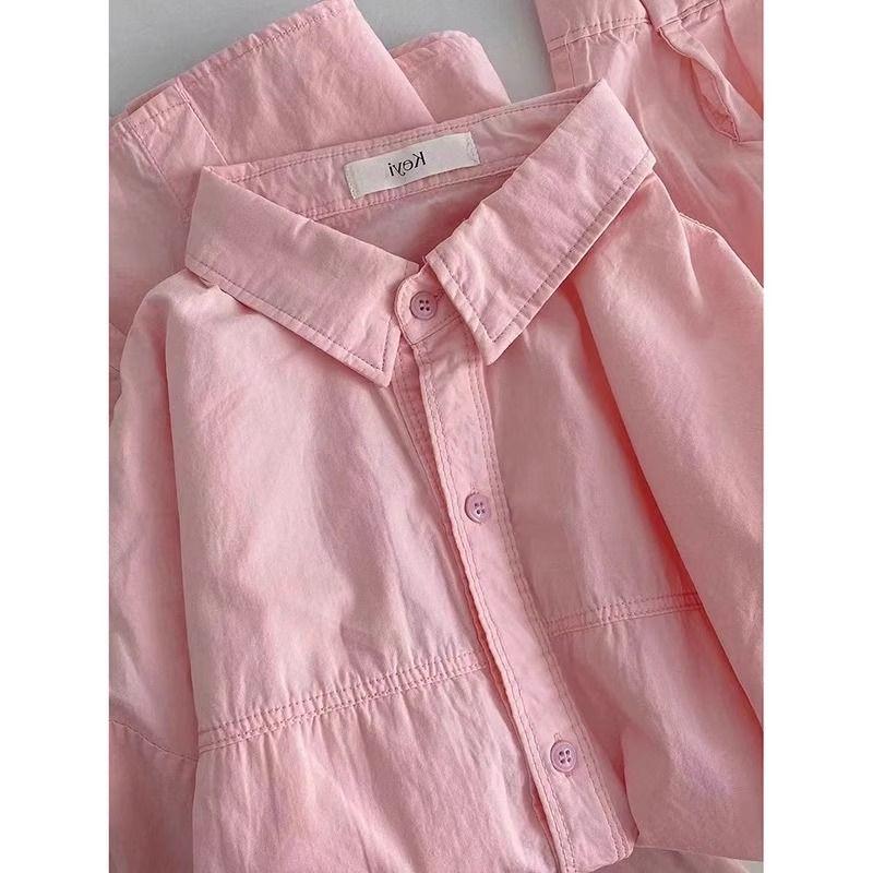 

2025 Latest Dopamine Milky Yellow Pure Cotton Shirts Women Inner wear Stacked Loose All-Match Slimming Shirt Outer Wear Pink Premium Edition XL