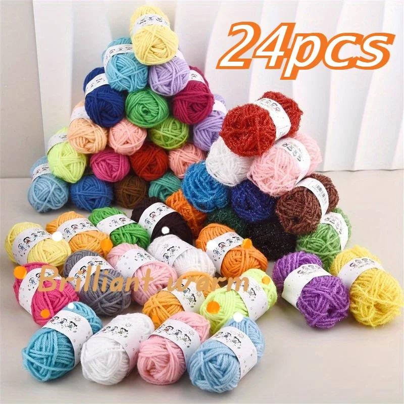 24 st Färgade Akrylgarner Set, Flerfärgade Garn för Stickning, Mjukt Garn Set för Virkade Mössor Dockor Material Tråd Julklappar
