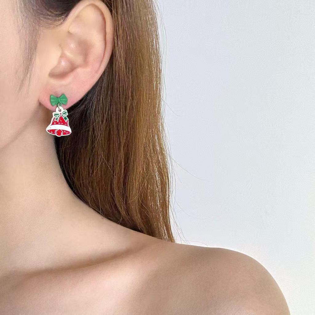 Creative Christmas Drip Oil Santa Bell Earrings for Women