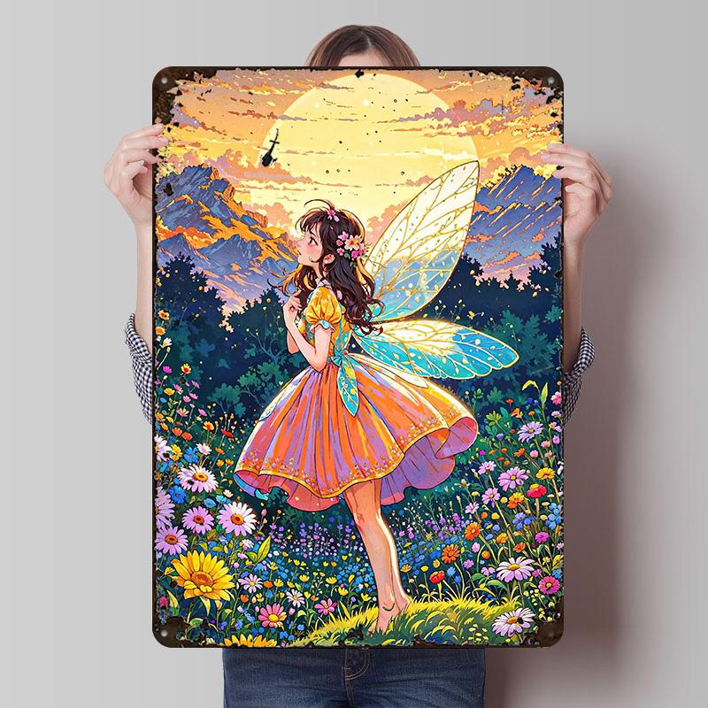 Anime Fairy Floral Meadow Printed Poster Customized Wall Art Retro Vintage Metal Tin Signs for Room Office Decor Bar Accessories