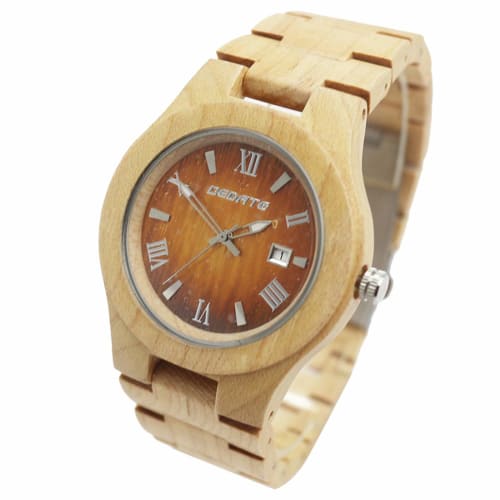 Double D Double Men's Wood Watch, Made with Natural Materials, Features a Date Calendar, Seiko Instruments Movement, Maple Wood (WT-WDW024x02xF), Beig