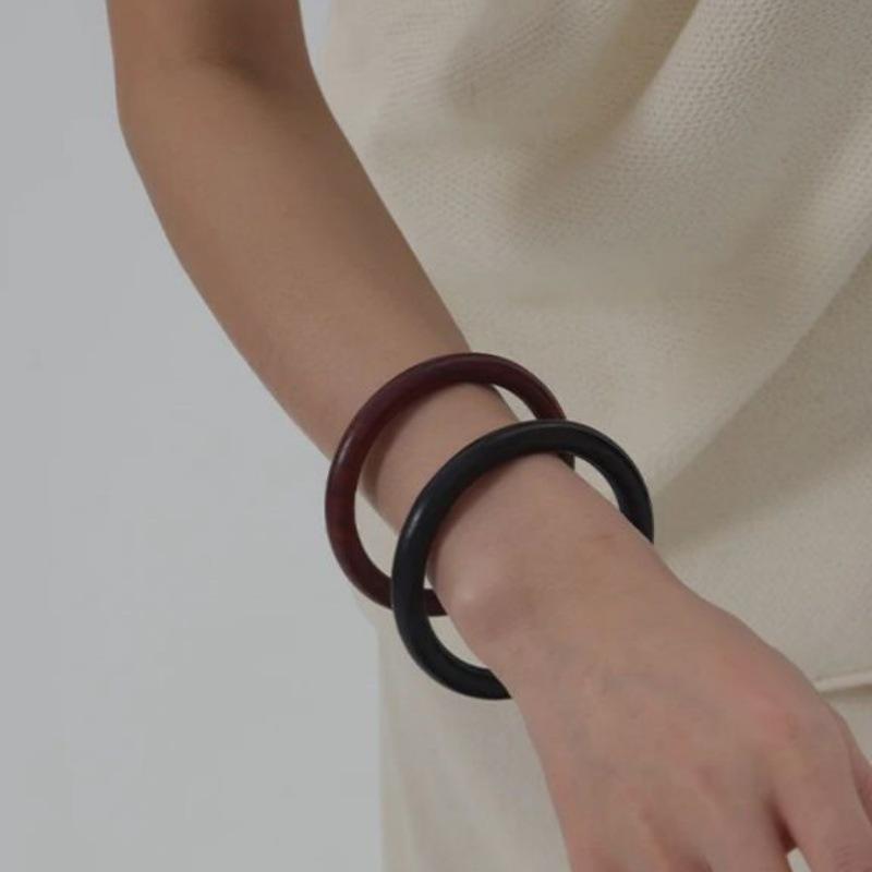 Chinese Style Personality Unique Retro Fashion Simple Black Red Sandalwood Thin Square Wood Grain Plain Ring Bracelet Women