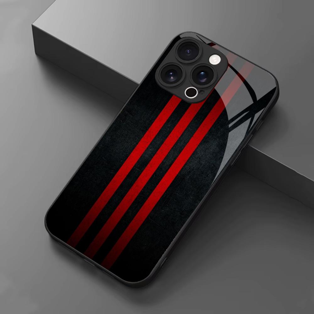 Black & Red Vertical Stripes Glass Phone Case Mobile Phones for Iphone 17 Pro Max Cover for iPhone 17 16 15 14 13 12 Pm Pro Plus
