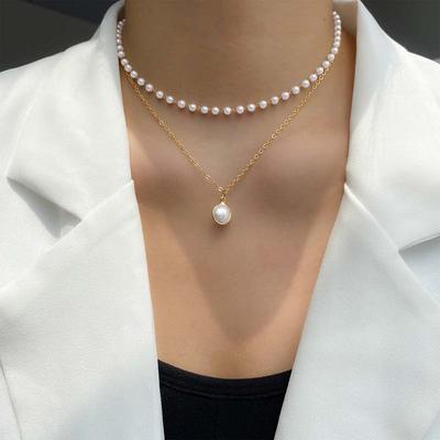 2026 New Fashion Gold Color Pearl Choker Necklace For Women Girl Simple Double Layer Neck Chain Necklace Jewelry Gift