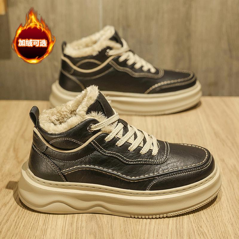 Winter velvet board shoes thick sole light high top thickened warm yellow cotton shoes autumn and winter shoes