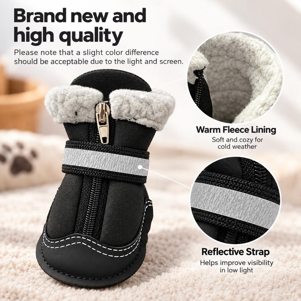 4Pcs Set Anti-Slip Dog Snow Boots Reflective Straps Winter Dog Shoes Winter Outdoor Walking