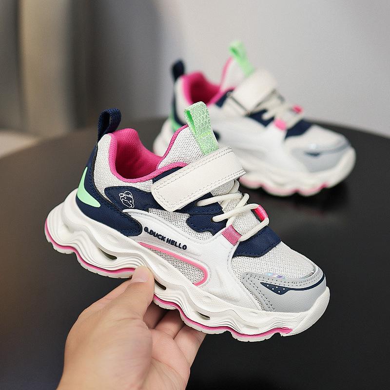 Little Yellow Duck Girls Spring Double Mesh Sneakers Velcro Lightweight Breathable Children's Daddy Shoes Elementary School Running Shoes