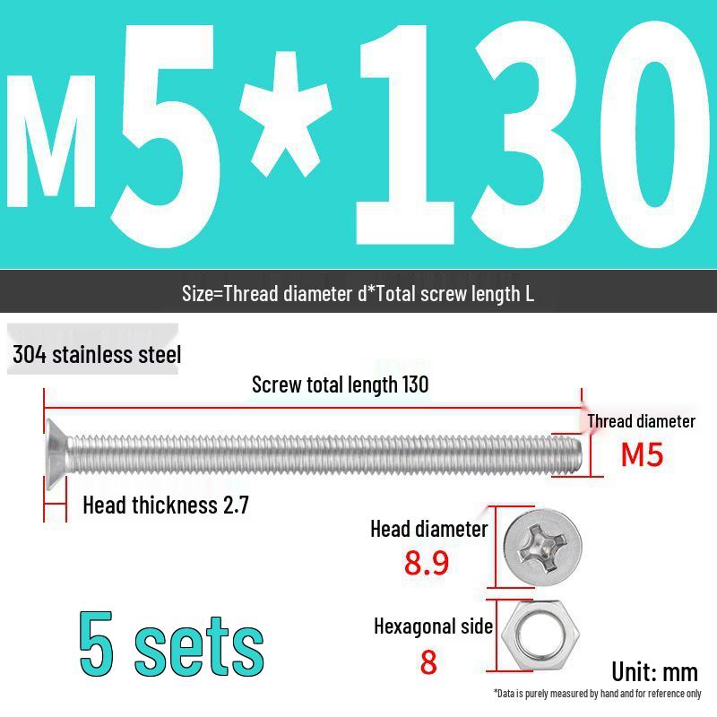 304 Stainless Steel Extra Long Phillips Flat Head Screws and Nuts Set (2M, 3M, 4M)