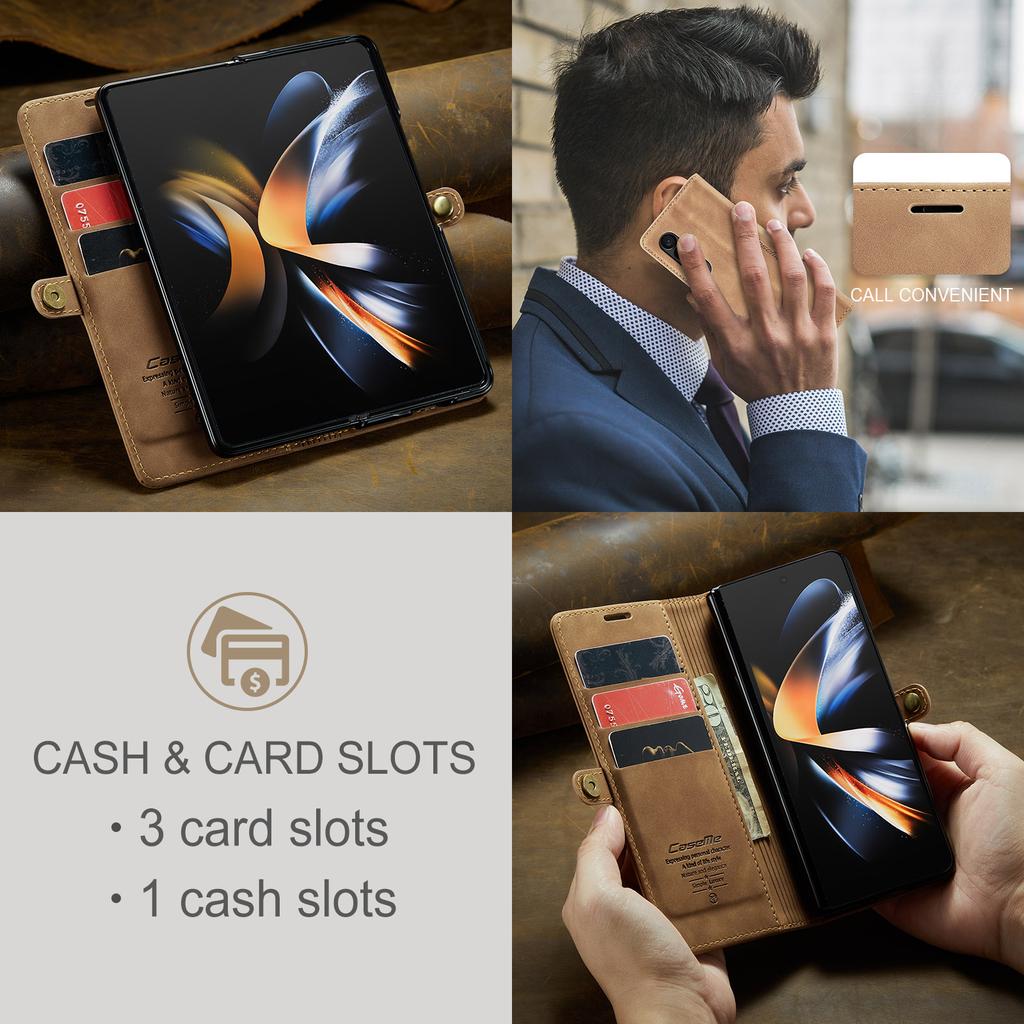 Anti -Scratch Vintage Leather Phone Bag Case For Samsung Galaxy Z Fold4 5g Fold 4 Zfold4 Card Slot Full Protection Cover Coque