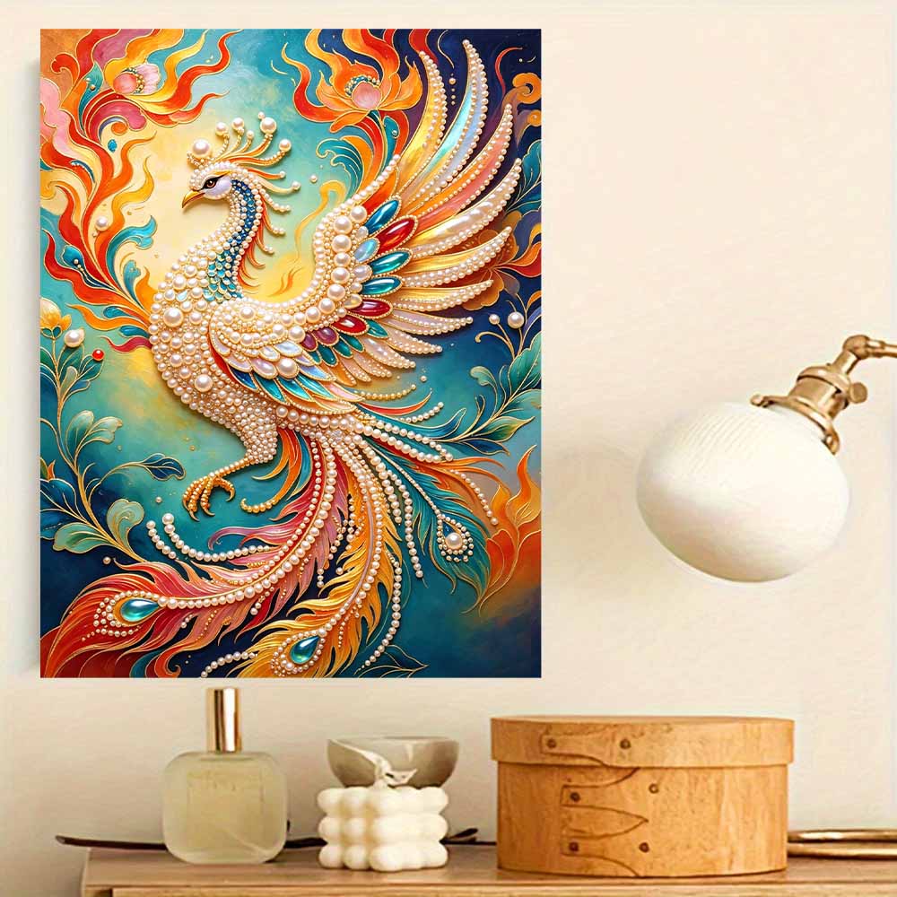 DIY Pearl Gem Colorful Phoenix Shining Bead Craft Art Home Wall Ornament Simple Unframed Room Decoration Art Modern Elegant Vibrant Wall Decor
