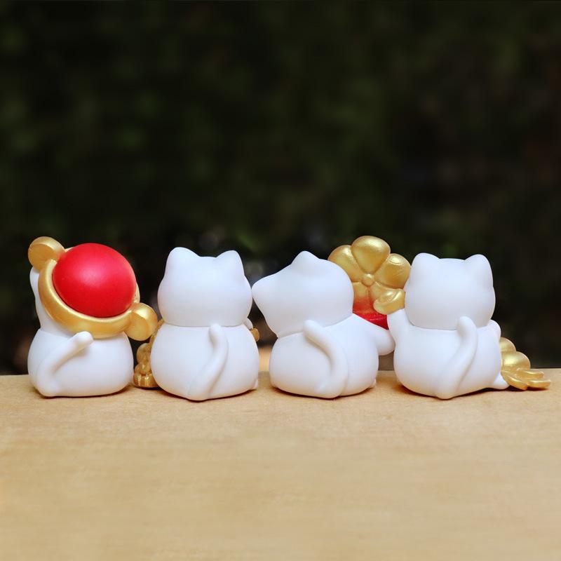 Lucky Cat Figurine - Mini Fortune Decoration for Desktop or Car