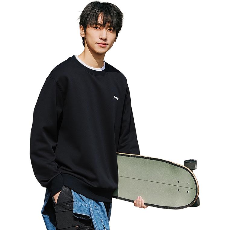 Li-Ning Casual Versatile Sports Fitness Comfortable Skin-Friendly Breathable Simple Crew Neck Pullover Sweatshirt Men sweatshirt AWKNU61-1