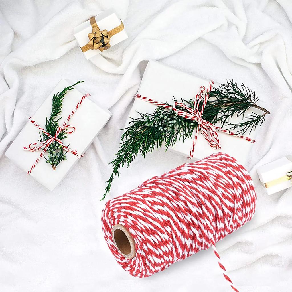 100M/Roll Cotton Bakers Twine String Cord Rope Two-color Craft Twine Home Textile Gift Packaging Christmas Wedding Decor
