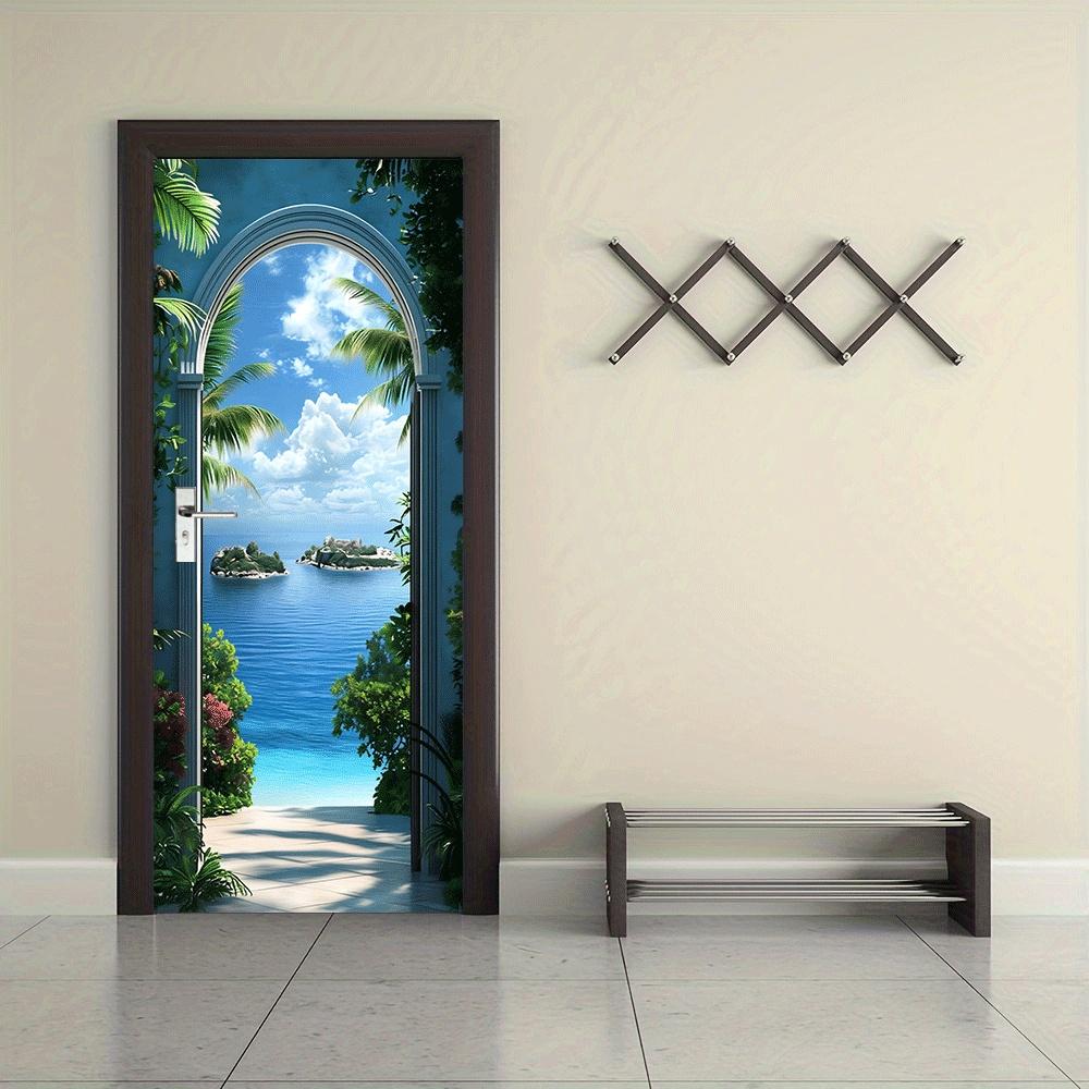 2pcs Mediterranean style arched door wall stickers, three-dimensional simulation sea view stickers, living room bedroom entrance