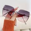 Frameless Trimmed Sunglasses Women'S Metal Large Frame Gradual Change Light-Colored Sunglasses Driving Sunshade Glasses