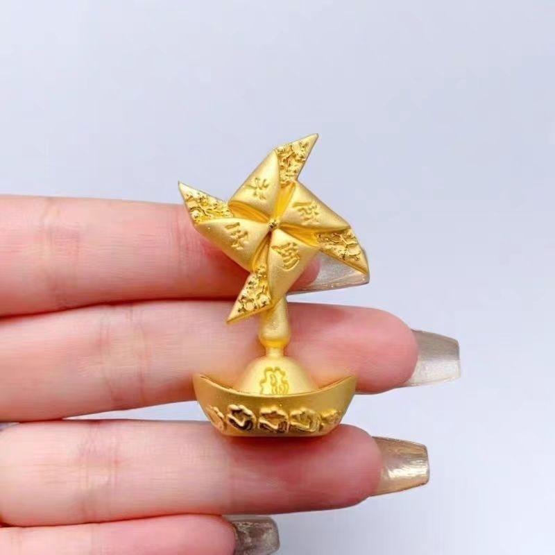 Prosperity Yuanbao Rotating Metal Desktop Ornament - Creative Gold Ingot Decor Windmill Ornament One Piece